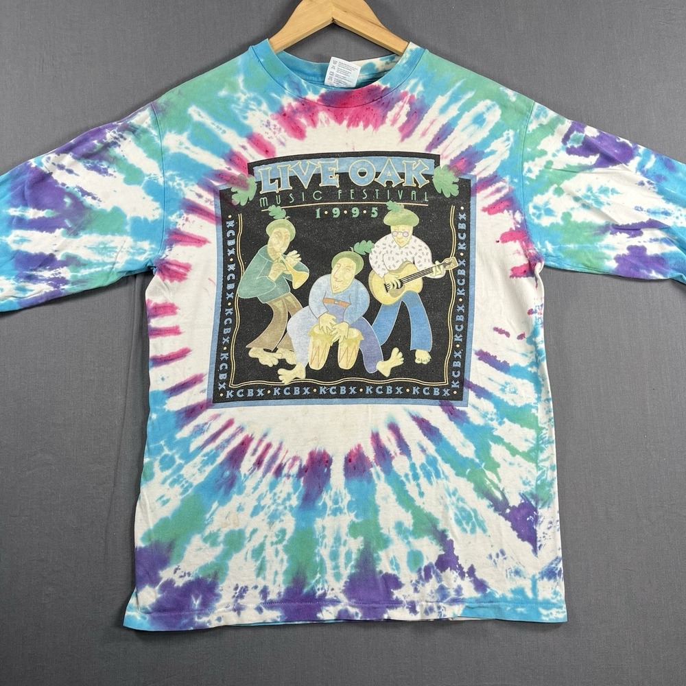 Vintage 90s KCBX Radio Live Oak Music Festival Tie Dye Long Sleeve Single Medium